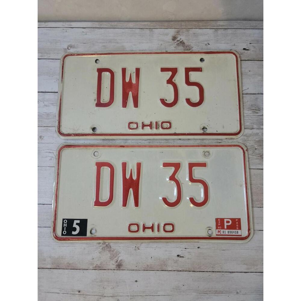 Vintage Ohio License Plate Set ~ Red White~ DW 35